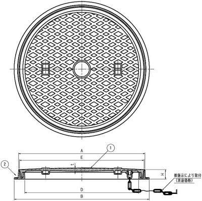 伊藤鉄工（IGS） 一般型丸枠マンホール蓋 MCBR（軽荷重用・水封形防臭型） 寸法図