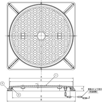 伊藤鉄工（IGS） 一般型角枠マンホール蓋 MCDHG （重荷重用・パッキン付簡易密閉型）  寸法図
