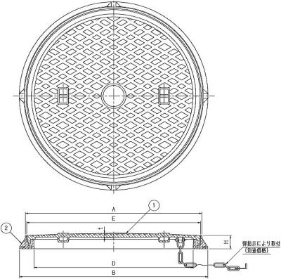 伊藤鉄工（IGS） 一般型丸枠マンホール蓋 MCDR（重荷重用・水封形防臭型） 寸法図