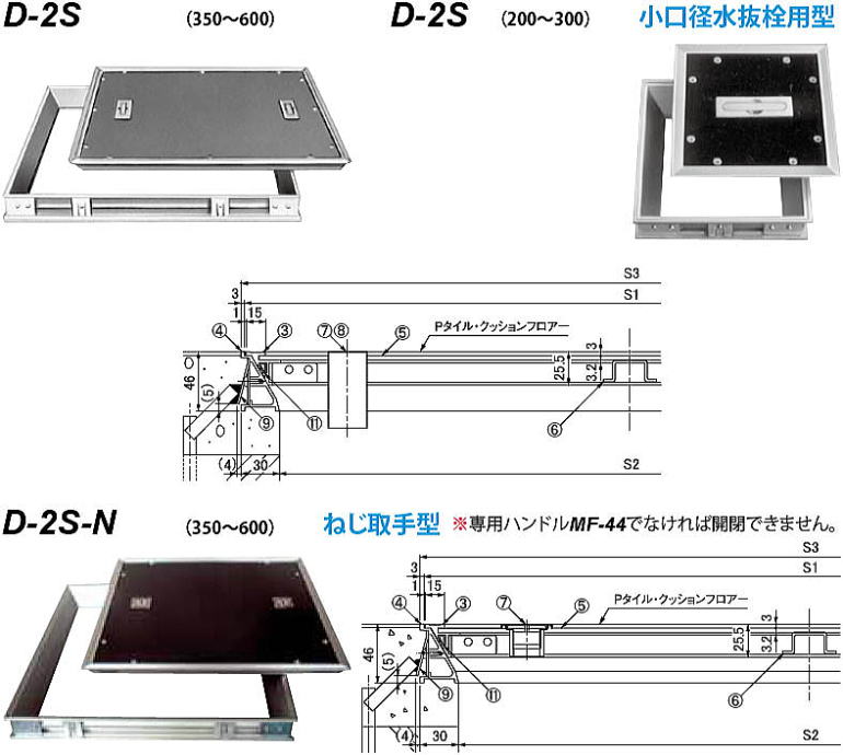 第一機材 アルミ目地フロアーハッチ D-2S・D-2S-N（一般型･Pタイル貼物用）