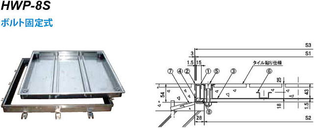 第一機材 ステンレス目地フロアーハッチ HWP-8S （ボルト固定式・密閉型･モルタル充填用）