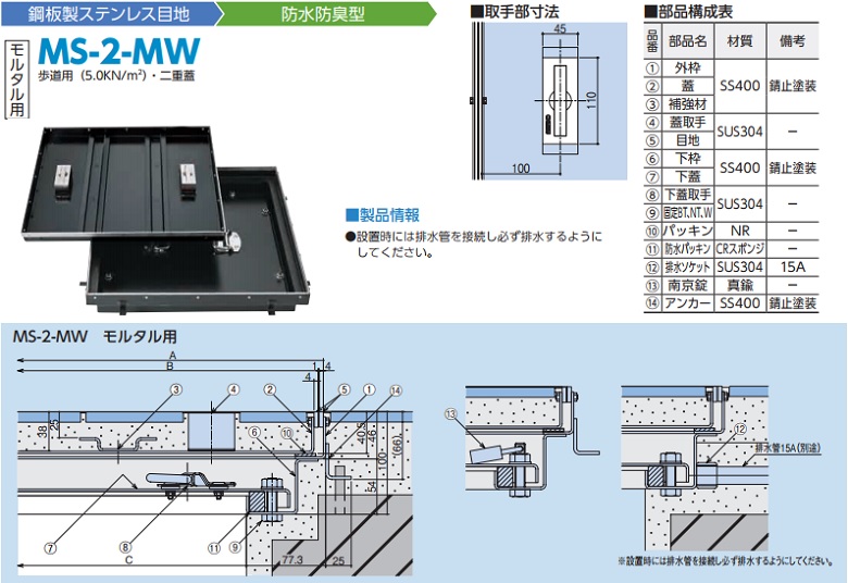 鋼板製ステンレス目地（防水防臭）MS-2-MW