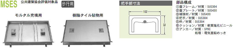 カネソウ ステンレス目地フロアーハッチ MSES（一般型　把手ロック式）