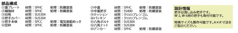 カネソウ 大口径フロアーハッチ W-1(一般型) 寸法図