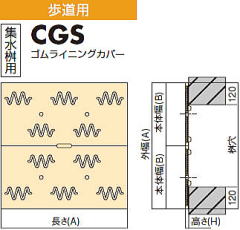 ゴムグレーチング マス用4面ツバ付タイプ 寸法図