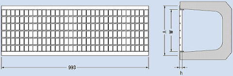 歩行用圧接Ｕ字溝グレーチング 寸法図