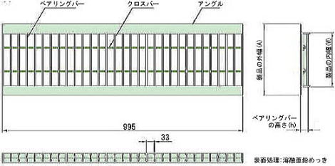 組工Ｕ字溝グレーチング 19-15 寸法図
