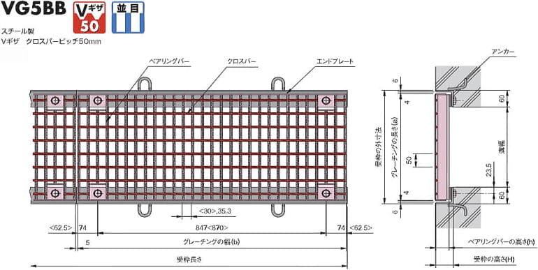 中部コーポ スチールグレーチング VG5BBe