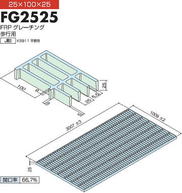 FRPグレーチング FG2525 歩行用 寸法図