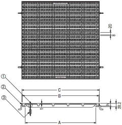 枠付格子網（角枠）細目開口径型　GXC6（中荷重用）・GXC2（軽荷重用） 寸法図