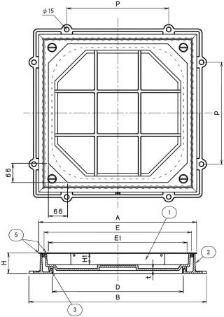 カラー舗装用 化粧マンホール EMDP4S 寸法図