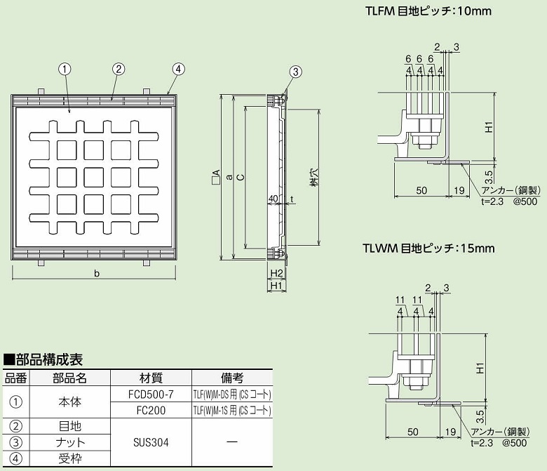 中部コーポレーション 化粧溝蓋 カラー舗装タイル充填用 側溝用 BTL 寸法図