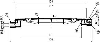 第一機材 鍵付マンホール蓋 MWP（丸・配管防水型・2トン用・簡易密閉型） 寸法図