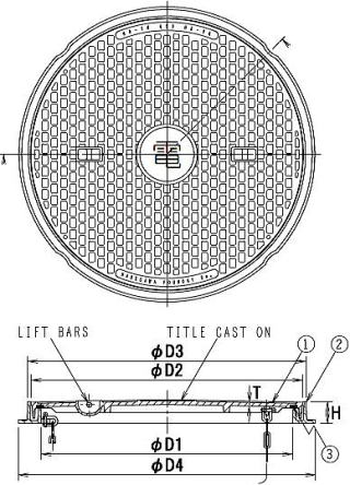 長谷川ハンドホール蓋 丸枠タイプ HR-2K・HR-8K・HR-20K（2トン用/8トン用/20トン用・簡易密閉型） 寸法図