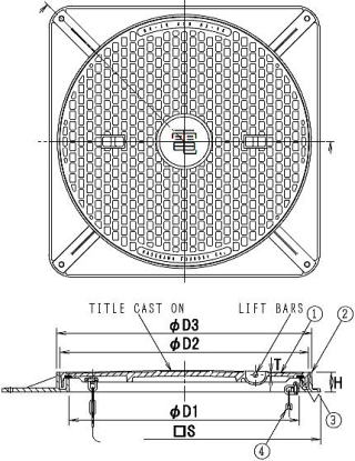 長谷川ハンドホール蓋 角枠タイプ HS-2K・HS-8K・HS-20K（2トン用/8トン用/20トン用・簡易密閉型） 寸法図