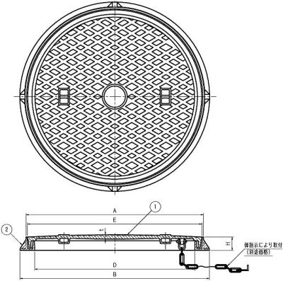 伊藤鉄工（IGS） 一般型丸枠マンホール蓋 MCAR（中荷重用・水封形防臭型） 寸法図