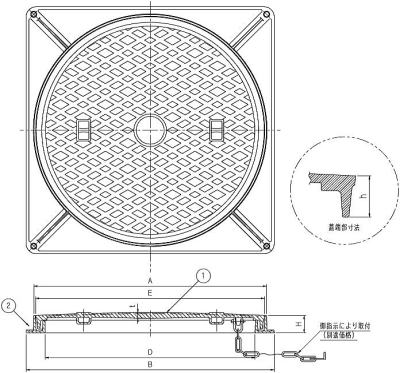 伊藤鉄工（IGS） 一般型角枠マンホール蓋 MCBH （軽荷重用・水封形防臭型）  寸法図