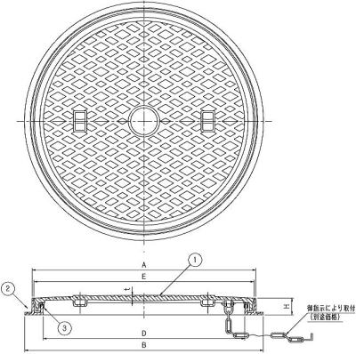 伊藤鉄工（IGS） 一般型丸枠マンホール蓋 MCBRG（軽荷重用・パッキン付簡易密閉型） 寸法図