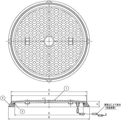伊藤鉄工（IGS） 一般型丸枠マンホール蓋 MCDRG（重荷重用・パッキン付簡易密閉型） 寸法図
