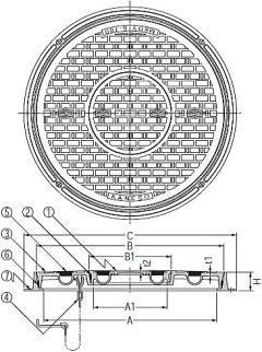 カネソウ 中蓋付テーパ・パッキン式マンホール蓋  MKDY-6・MKDY-S 寸法図