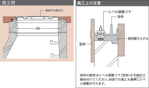 カネソウ 組立人孔マンホール蓋（簡易密閉型） MKHY-25(F)・MKHY-S(F)・MKHY-8(F)・MKHY-6(F)・MKHY-2P(F) 施工例・施工上の注意