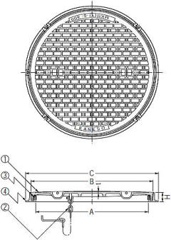 カネソウ 一般型丸枠マンホール蓋 MKHY-8丸（8トン用・パッキン付） 寸法図