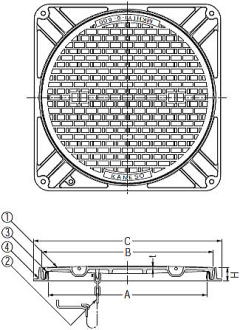 カネソウ 一般型角枠マンホール蓋 MKHY-8角（8トン用・パッキン付） 寸法図