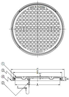 カネソウ 一般型丸枠マンホール蓋 MKHY-2丸（２トン用・パッキン付） 寸法図