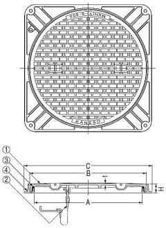 カネソウ 一般型角枠マンホール蓋 MKHY-2角（2トン用・パッキン付） 寸法図