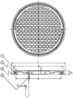 回転ロック式丸枠マンホール蓋 MKRY-2丸・MKRY-6丸・MKRY-S丸・MKRY-25丸 寸法図