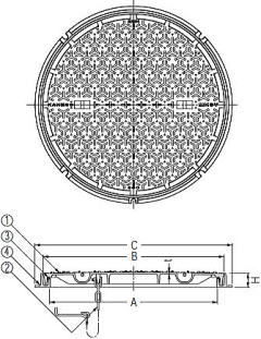 一般型丸枠マンホール蓋 MKSY-2N丸（2トン用・簡易密閉型・すべり止め模様付） 寸法図