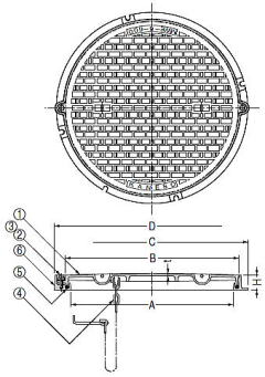 カネソウ 一般型丸枠マンホール蓋 MWE-2丸・MWE-6丸・MWE-S丸 寸法図