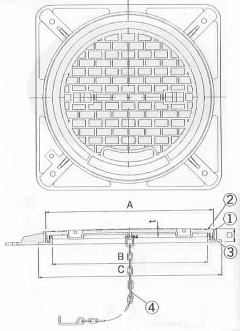 ニムラ 一般型角枠マンホール蓋 NCH2タイプ（2トン用） 寸法図