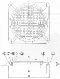 ニムラ ボルトロック式マンホール蓋 NIH、NAH、NKH 寸法図