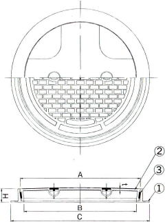 ニムラ　テーパー・パッキン式マンホール蓋 NWC-2、NWC-1、NWC-D 寸法図
