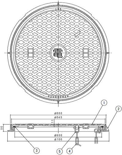 伊藤鉄工（IGS） ハンドホール蓋 丸桝タイプ R2K（軽荷重用・簡易防水型） 寸法図