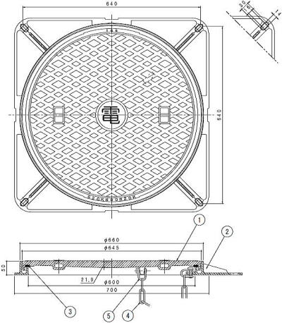 伊藤鉄工（IGS） ハンドホール蓋 角桝タイプ S25K（重荷重用・簡易防水型） 寸法図